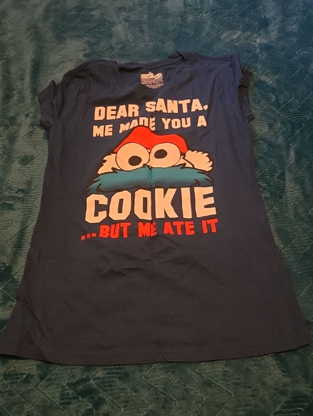 NWOT Sesame Street Blue Cookie Monster Graphic Tee with Red and White Accents